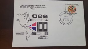 P) 1990 DOMINICAN REPUBLIC, CENTENARY ORGANIZATION AMERICAN STATES OEA, MAP