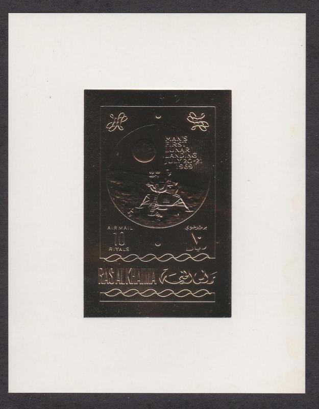 Ras Al Khaima # Mi BlockB92, 1st Lunar Landing, Gold Foil Sheet, Mint NH