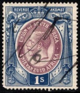 1913 South Africa Revenue King George V 1 Shilling Duty Stamp Used