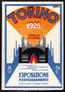 1928 Italy Poster Stamp Turin International Exposition Celebration