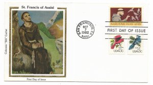 US 2023 20c St. Francis of Assisi on FDC w/ birds Colorano Silk Cachet ECV$15.00