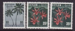 Ceylon-Sc#313-14a- id9-unused og NH KGVI set-Trees-Flowers-1951-2-