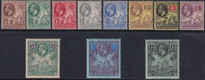 Barbados Sc# 116 / 126 1912 KGV King George V complete ML-MH set CV $260.15