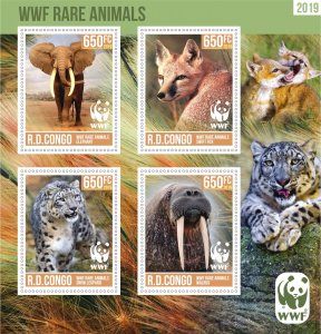 Stamps. Animals, WWF  2021 year 1+1 sheets perf Congo