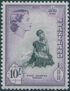 Swaziland 1956 10s black & deep lilac SG63 unused