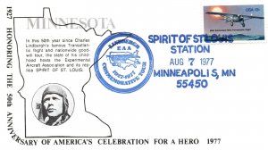 SPIRIT OF ST. LOUIS LINDBERGHANIA COMMEMORATIVE COVER AT MINNEAPOLIS MN 1977