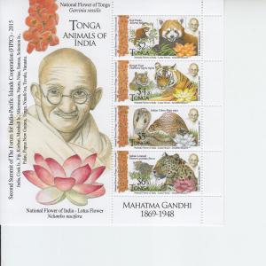 2015 Tonga FIPIC Animals of India Ghandi Scott 1287a MNH