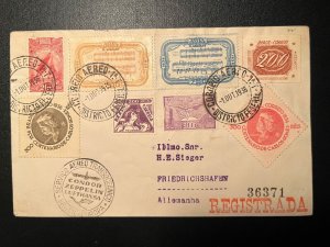 1936 Registered Brazil Airmail LZ 129 Hindenburg Zeppelin Cover to Germany