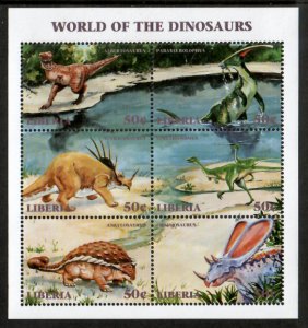 Liberia 1999 - Dinosaurs - Sheet of 6 Stamps - Scott #1420 - MNH