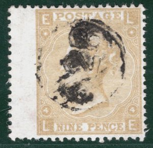 GB QV Stamp SG.110 9d Straw Plate 4 (1867) TELEGRAPHIC *628* Used c£325 PIRED133