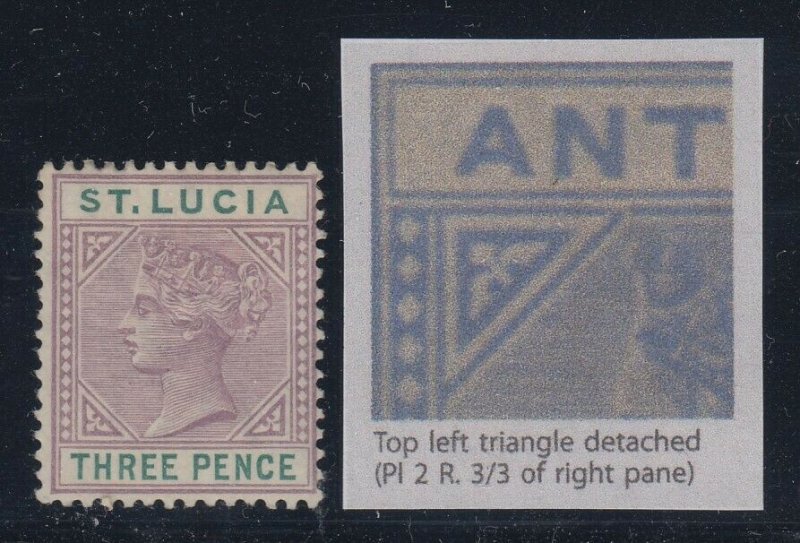 St. Lucia, SG 40a, MHR Top Left Triangle Detached variety