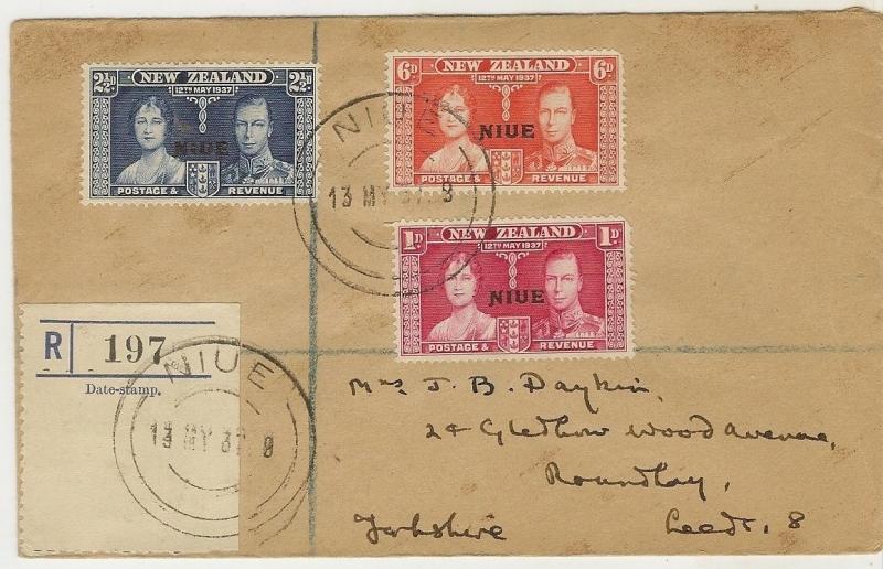 Niue 1937 Coronation FDC Registered to UK