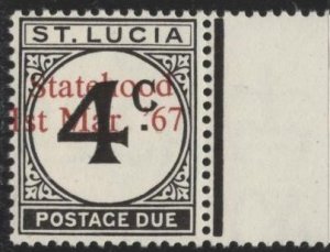 Saint Lucia J12 (mh) 4c numeral, black, ovptd “Statehood” (1967)