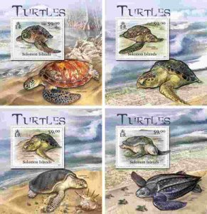 Solomon Islands - 2012 Sea Turtles - Set of 4 Souvenir Sheets - SLM12101dlx