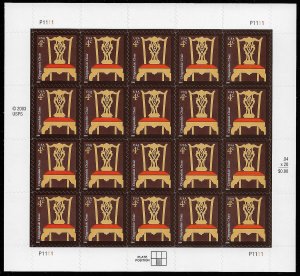 US #3755 4c  Chippendale Chair Sheet, VF/XF OG NH, fresh sheets, STOCK PHOTO