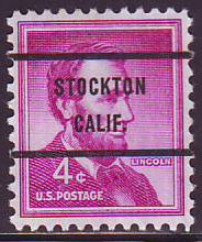 Stockton CA, 1036-71 Bureau Precancel, 4¢ Lincoln