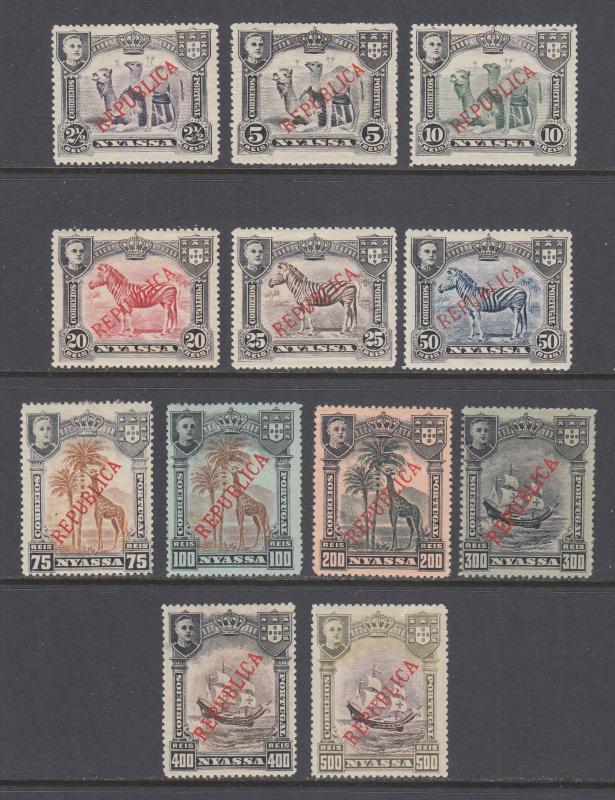 Nyassa Sc 51-62 MLH. 1911 Giraffes and Camels with red REPUBLICA ovpts, cplt set