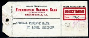 U.S. Scott 832 (3), 831, 810 Prexies On Registered 1955 Missouri Bank Tag 