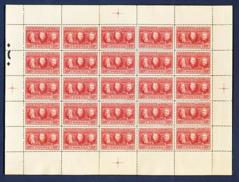 MONACO - 100-102 -  VF MNH sheets of 25 - Royalty - 1928  --  three scans