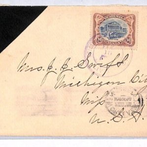 GUATEMALA Unusual MOURNING 50c Cover 1908 Michigan USA {samwells-covers}PH337