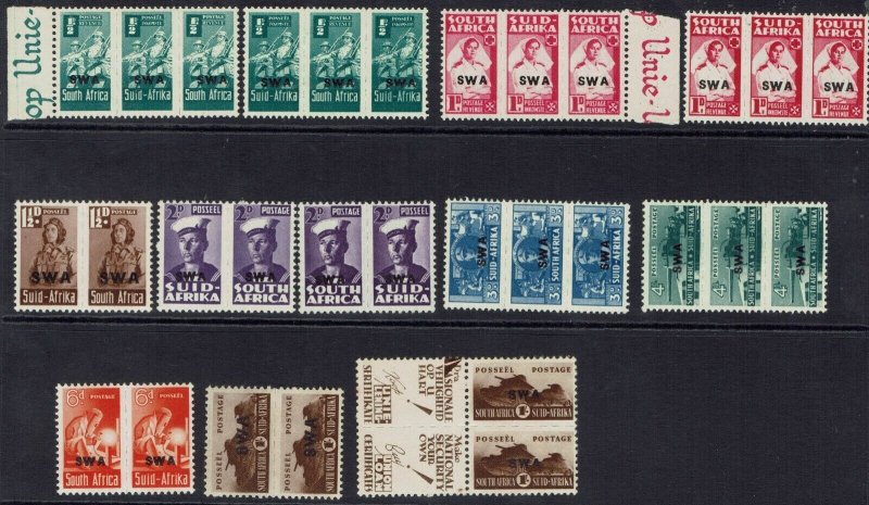 SOUTH WEST AFRICA 1943 BANTAM WAR SET + SHADES & BOTH 1/- MNH **