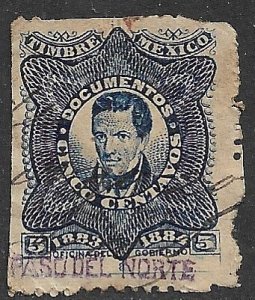 MEXICO REVENUES 1883 5c Mora DOCUMENTARY TAX PASO DEL NORTE Control Used DO98