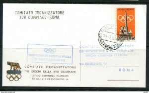 Italy 1958 Postal Card Committee Organizer XVII Olympics Roma 12957