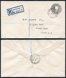 RS8 1/3 Grey Stamped to Order Registered Envelope size 88 x 150 mm Fine used 
