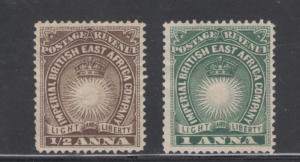 British East Africa 1890 Sun & Crown 1/2a & 1a Scott #14 - 15 MH