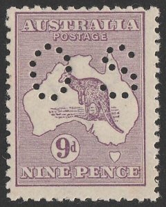 AUSTRALIA 1914 Kangaroo 9d 1st wmk perf small OS. MNH **. ACSC 24bb cat $1500.