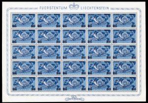 Liechtenstein #246 Cat$250, 1950 1fr on 40rp, sheet of 25, never hinged