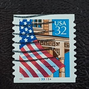 US Scott # 2915A; used 32c Flag/Porch, 1996; PNC 33333A; VF/XF; off paper