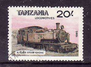 Tanzania-Sc#289b- id5-used 20sh from the sheet- Trains-Locomotives-1985-