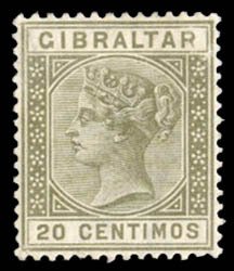 Gibraltar #31 Cat$19, 1899 20c olive green, hinged