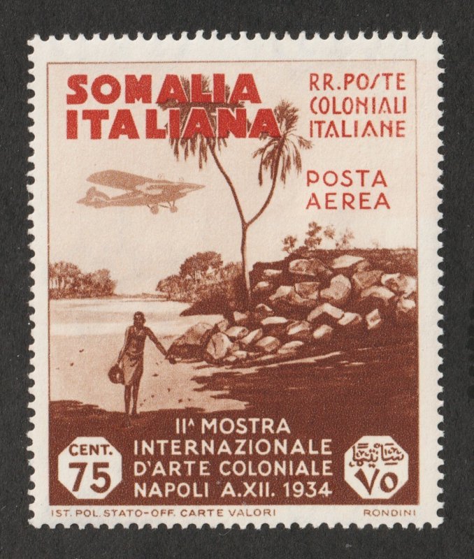 1934 Italian Somaliland Sc# C3 (airmail) - 75¢, View of the Coast. MH Cv$5.25