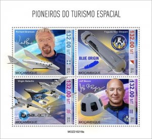 Mozambique - 2021 Space Tourism, Branson, Bezos - 4 Stamp Sheet - MOZ210218a