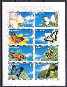 Grenada, Scott cat. 2685 A-H. Butterflies of the World sheet of 8.