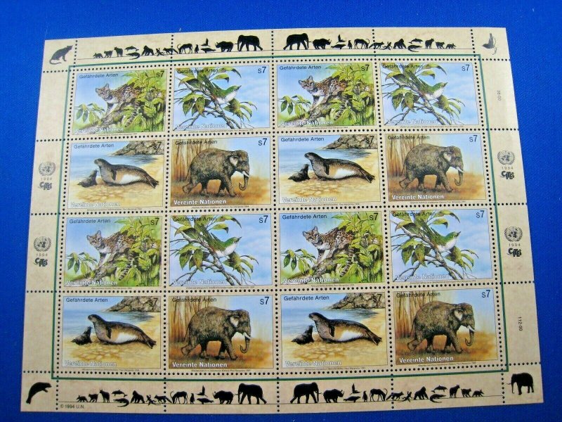 UN VIENNA -  SCOTT #162-165 - 1994 ENDANGERED SPECIES - FULL PANE OF 16      MNH