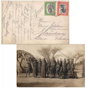 South West Africa 1/2d Kori Bustard and 1d Cape Cross c1935 Windhoek PPC (Sou...