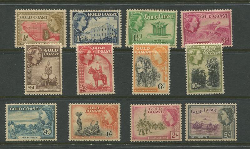 Gold Coast - Scott  148-159 - QEII Definitive - 1952 - MH - Set of 12 Stamps