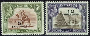 ADEN 1951 KGVI PICTORIAL 5 SHILLINGS AND 10 SHILLINGS OVERPRINT
