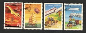 1978  S. Tome E Principe SC #493 e-h Train Plane Ship Horse & Buggy used stamps