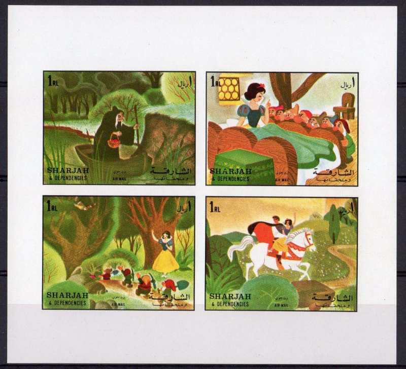 Sharjah 1972 DISNEY CHARACTERS  SNOW WHITE Sheetlet (4) IMPERFORATED MNH