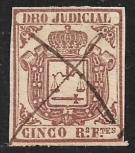 SPANISH COLONIES CUBA PHILIPPINES PUERTO RICO 1856-64 5r Judicial Revenue USED