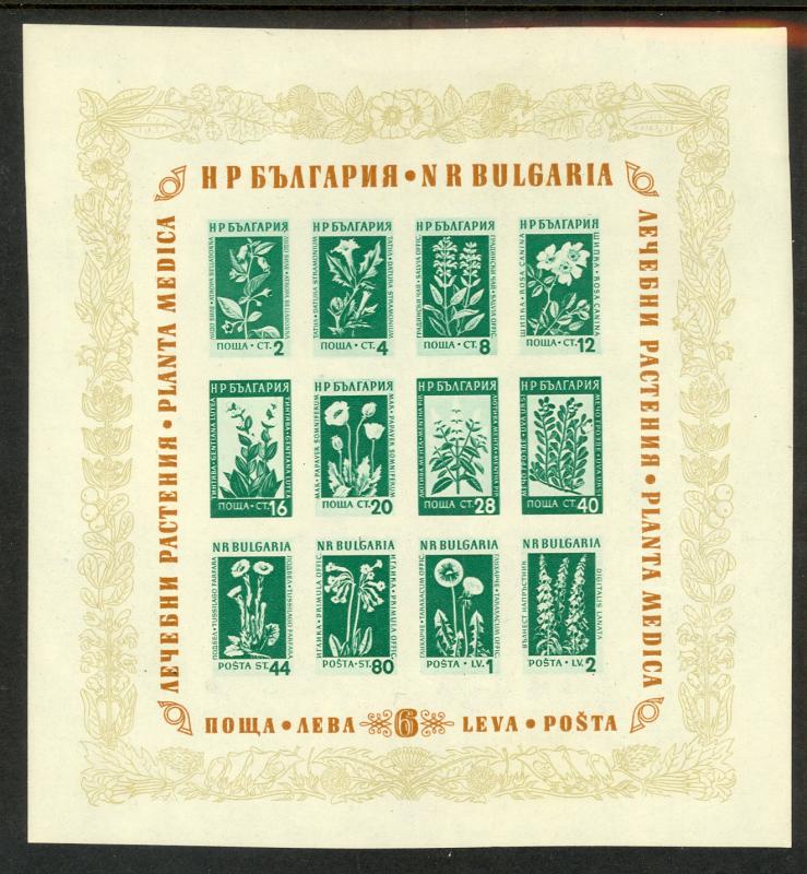 BULGARIA 1953 Medicinal Flowers Souvenir Sheet Sc 843a MNH