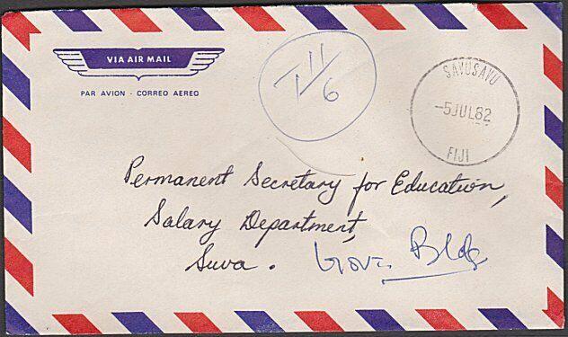 FIJI 1982 taxed cover SAVUSAVU cds to Suva.................................54477