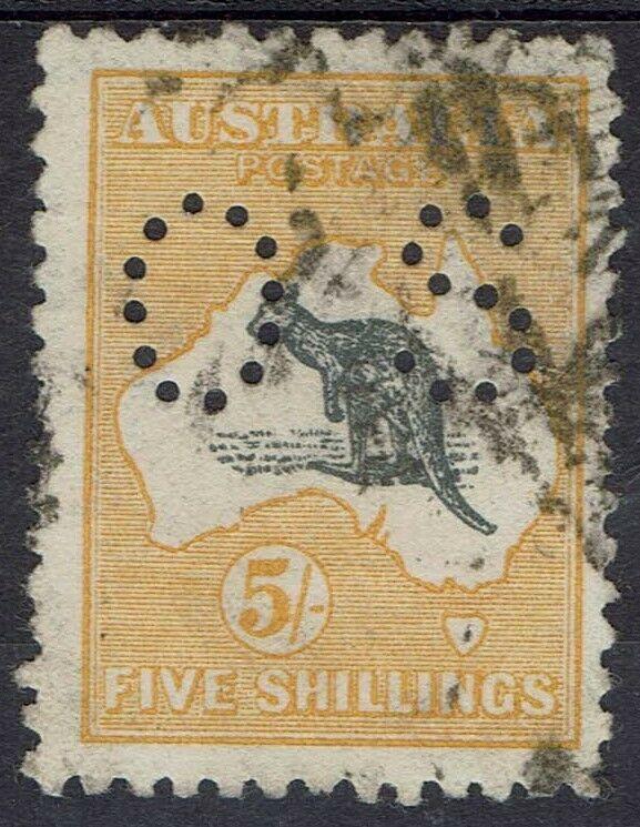 AUSTRALIA 1915 KANGAROO OS 5/- 2ND WMK USED 