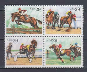 (D) USA #2759a  Sporting Horses Block x4 MNH