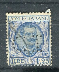 ITALY; 1900s early Emmanuel issue fine used 1.25L value + PERFIN