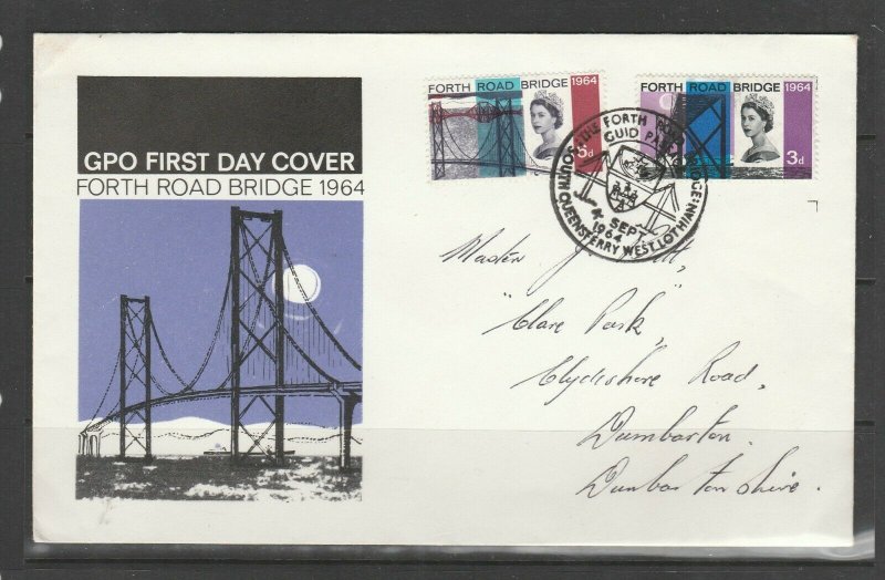 GB FDC 1964 Forth Road Bridge, Ord, Illus, South Queensferry special cancel, Han